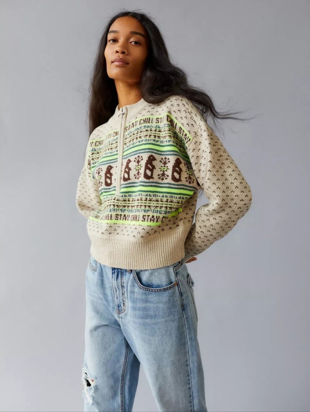 BDG Jesse Half-Zip Sweater, Color Tan/Brown Size XSP